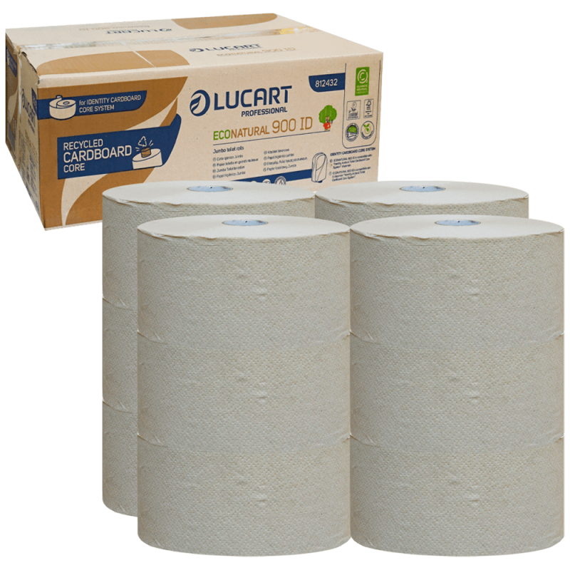 Hartie igienica, Eco-Natural, maro, pentru dispensere de tip Autocut, Lucart, 2 straturi, 12 role, 900 foi